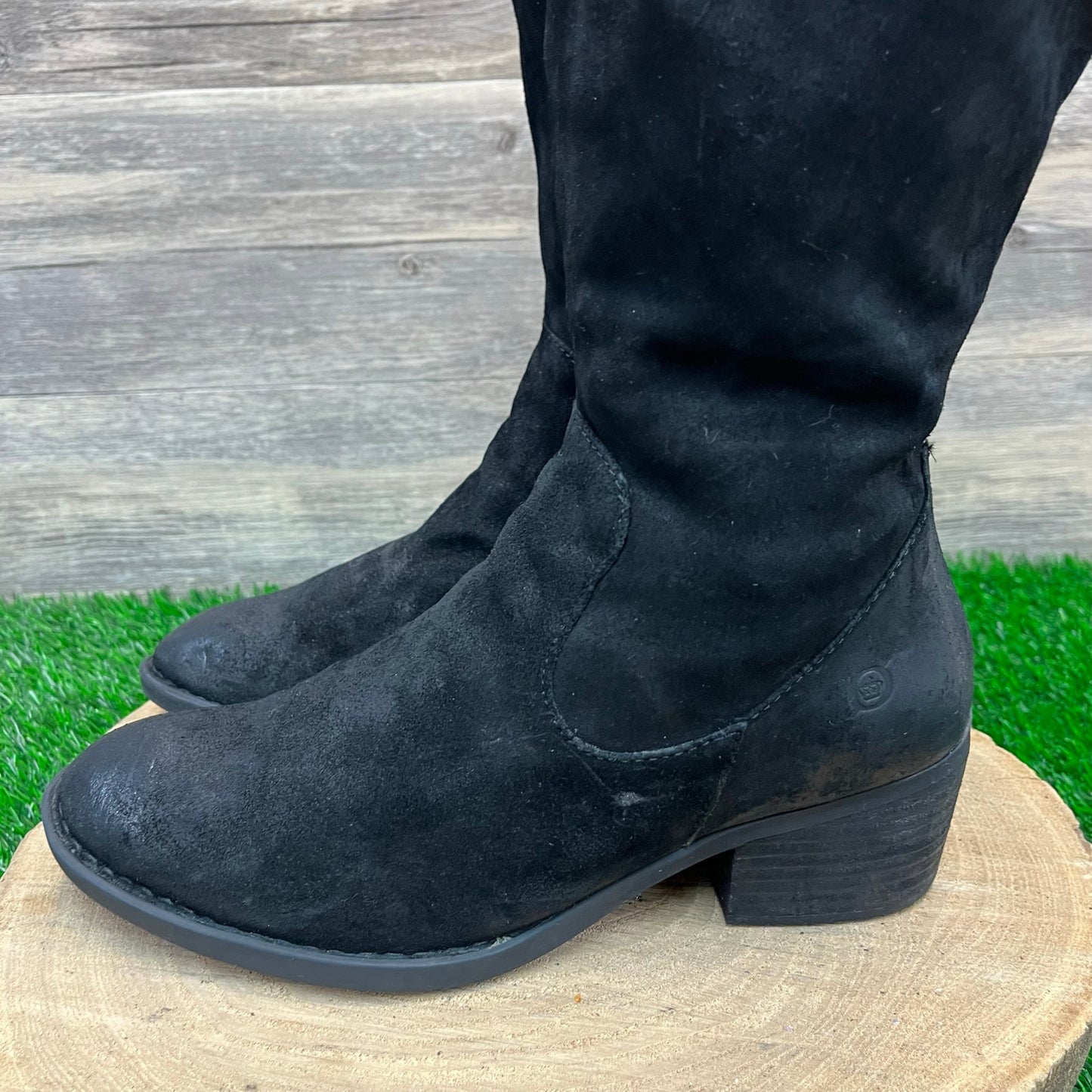 Born Women - Size 9M - Black Suede Tall Shaft Zipper Boots Style F35209