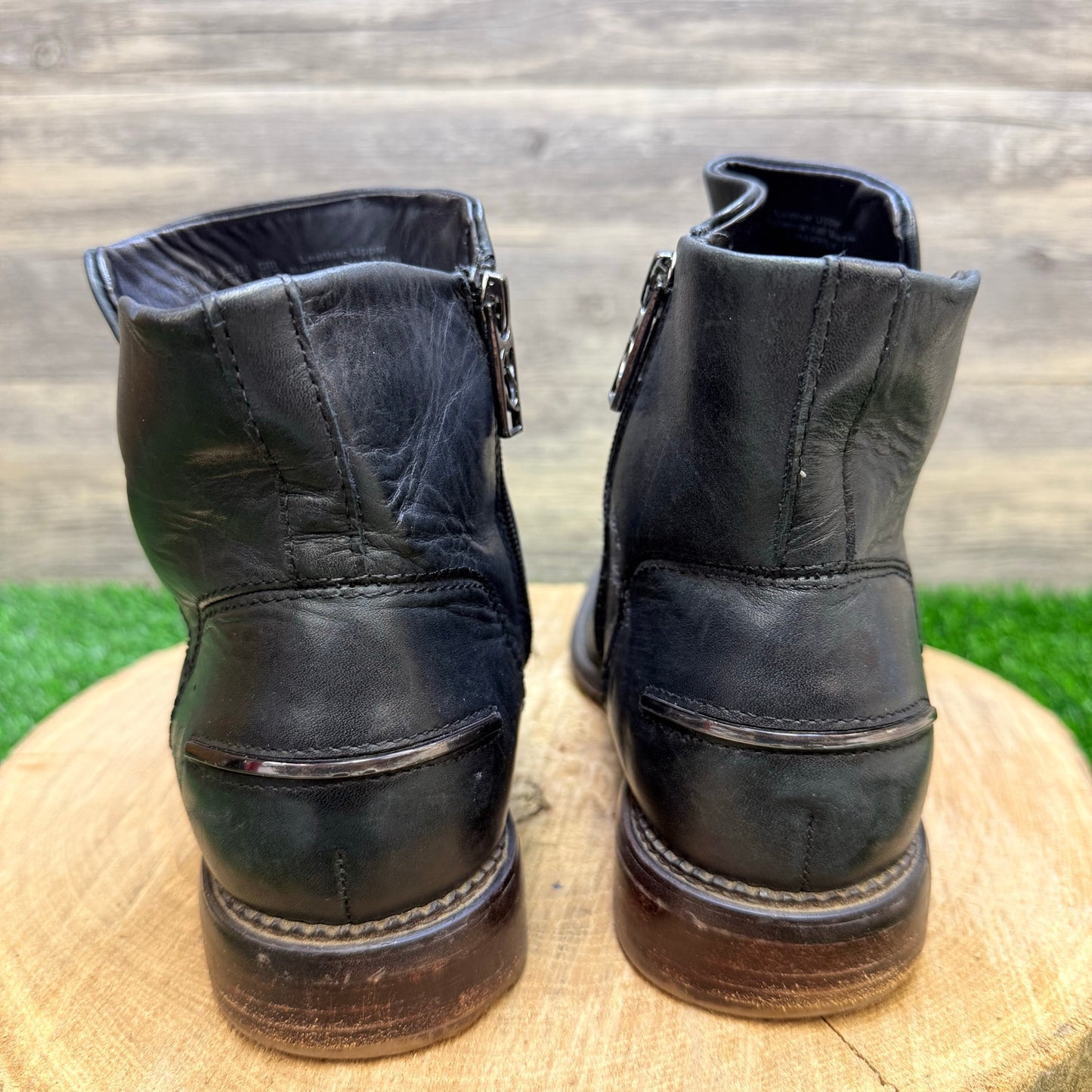Franco Sarto Women - Size 8.5W - Black Soft Leather Ankle Zipper Boots Happily