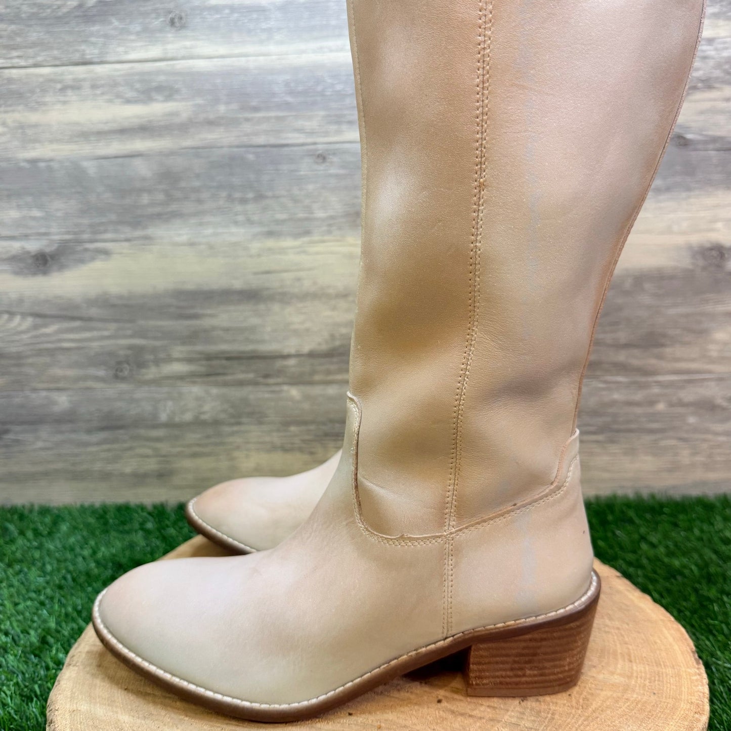 Diba True Women - Size 8M - Iridescent Cream Tall Zipper Boots Fig Garden