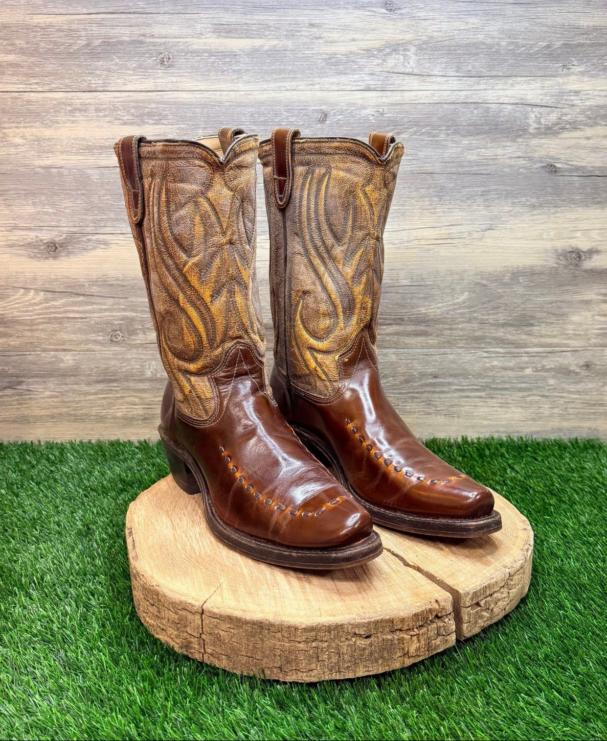 Unknown Men - Size 10D - Vintage Brown Whipstitch Cowboy Boots