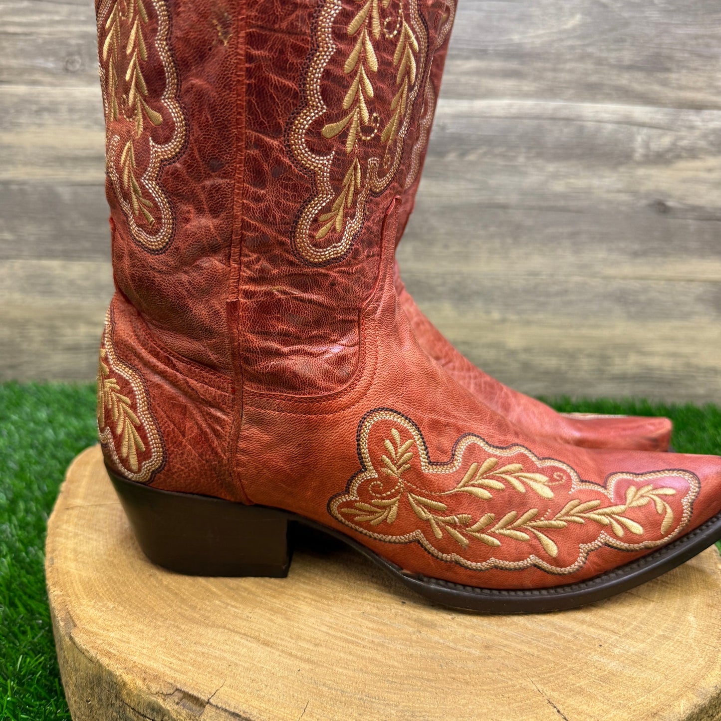 Lane Women - Size 8.5 - Red Tall Zipper Snip Toe Cowboy Boots Style A0078A
