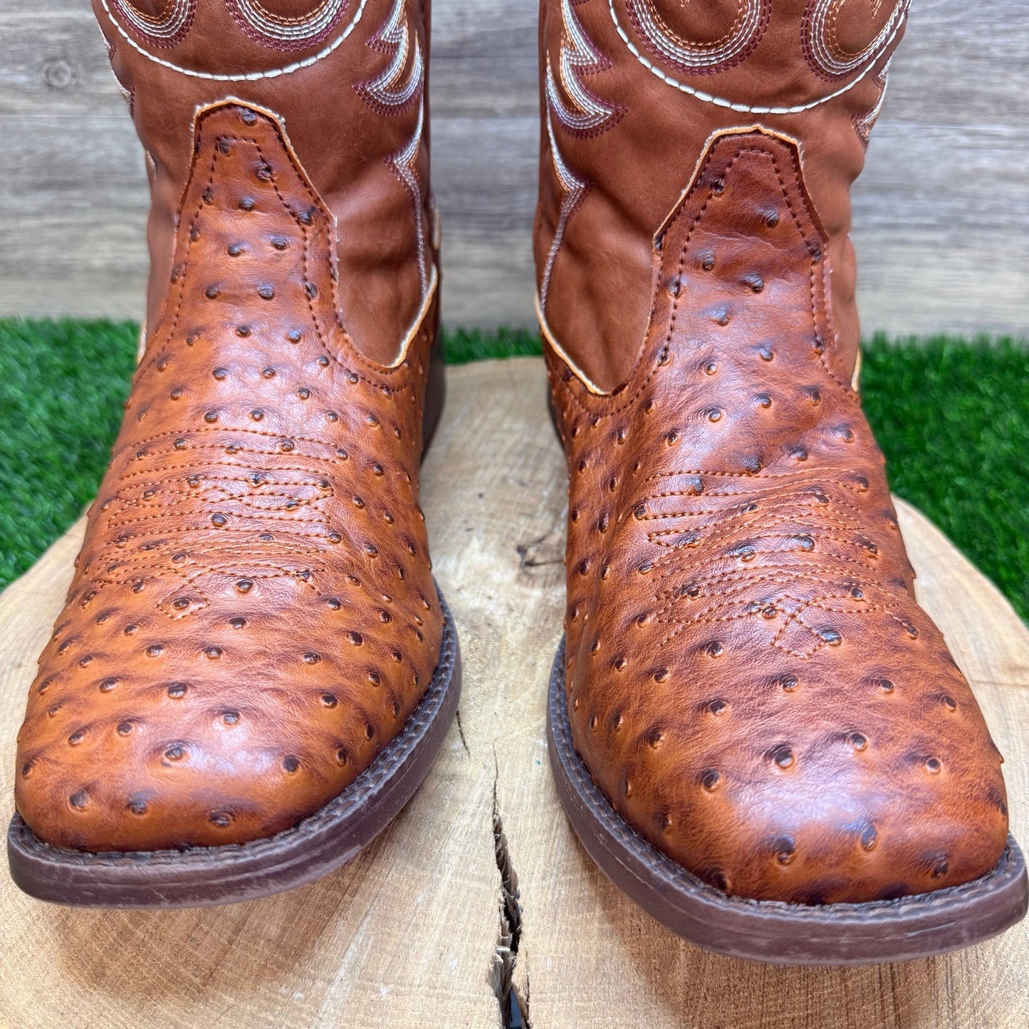 Roper Men - Size 13 - Brown Faux Ostrich Leather Square Toe Cowboy Boots 0807