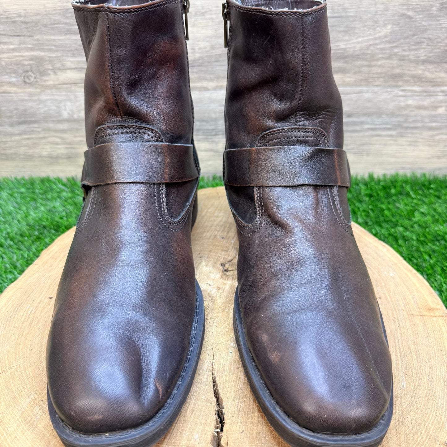 Chaps Men - Size 9M - Brown Ankle Zipper Harness Boots 96-22709