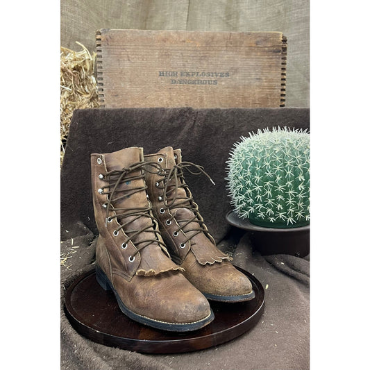 Tony Lama Women - Size 6.5B - Vintage Brown Lace Up Cowboy Boots Style 7661