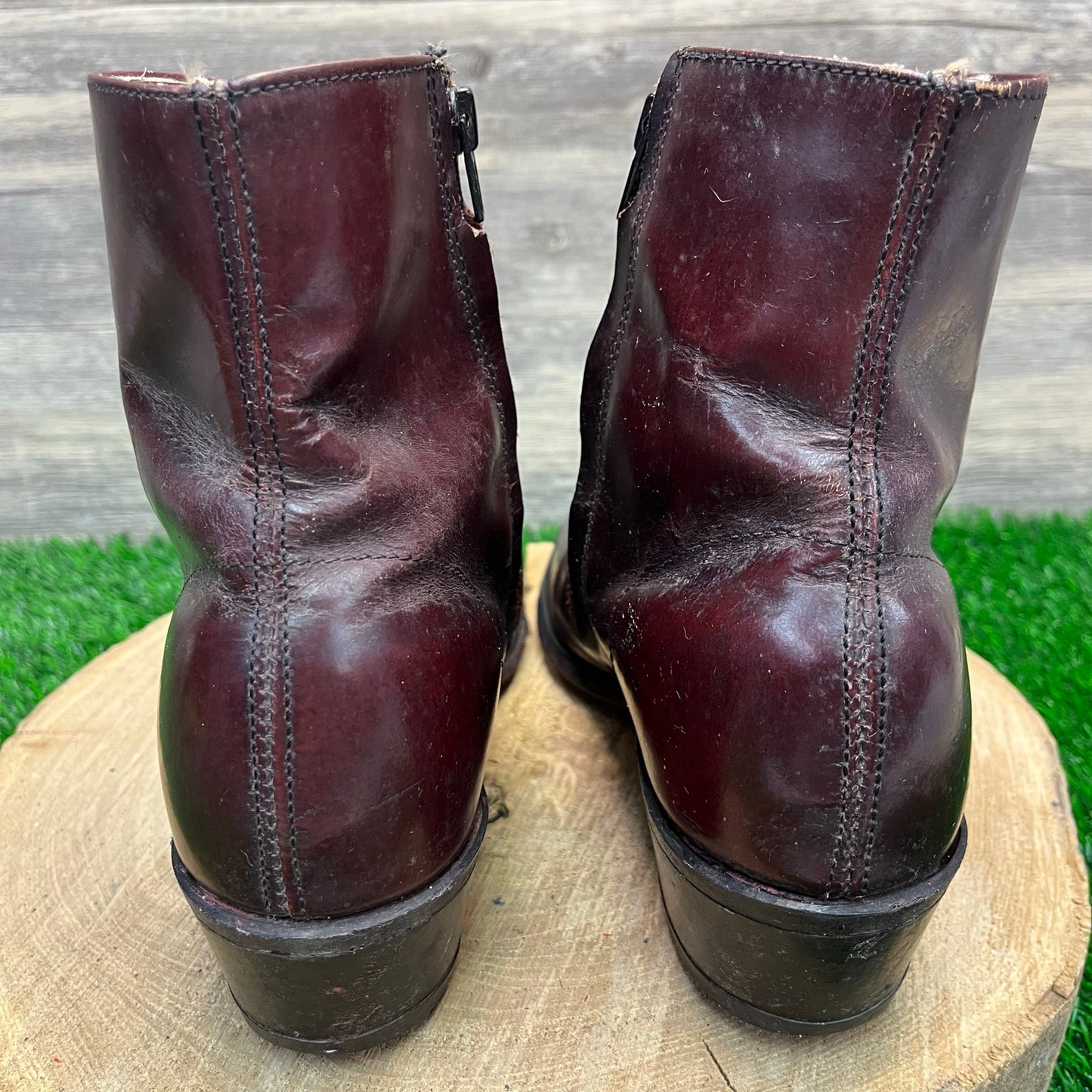 Unknown Men - Size 10D - Vintage Burgundy Square Toe Ankle Zipper Boots 2680