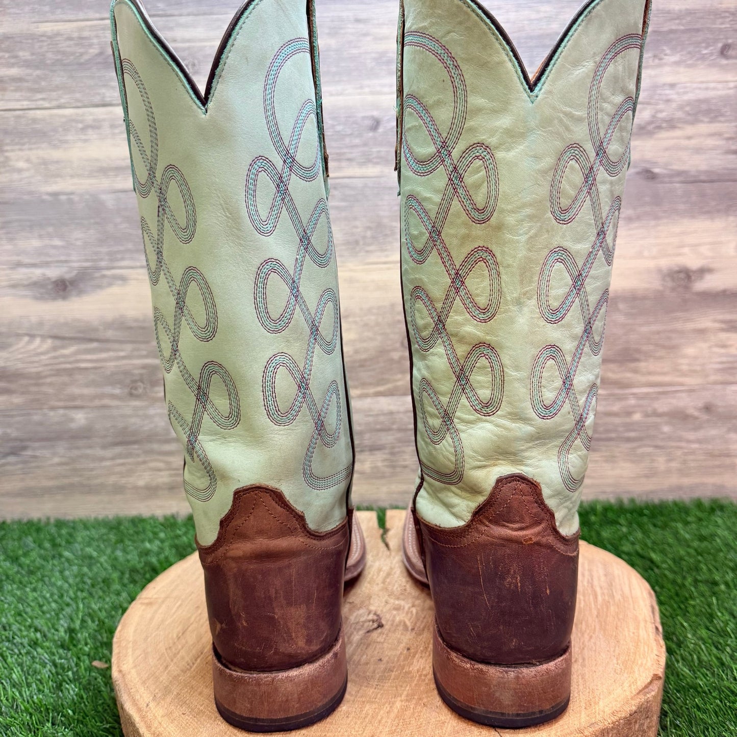 Tony Lama Women- Size 8.5B - Light Green / Brown Square Toe Cowboy Boots TL3201