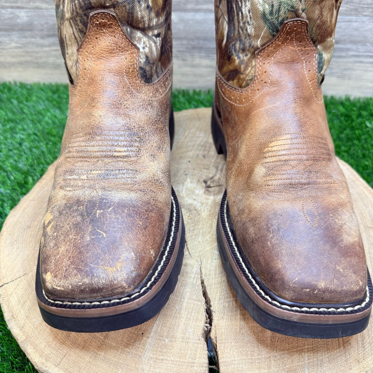Justin Men - Size 9D - Brown Camo Trekker Square Toe Cowboy Work Boots WK4676