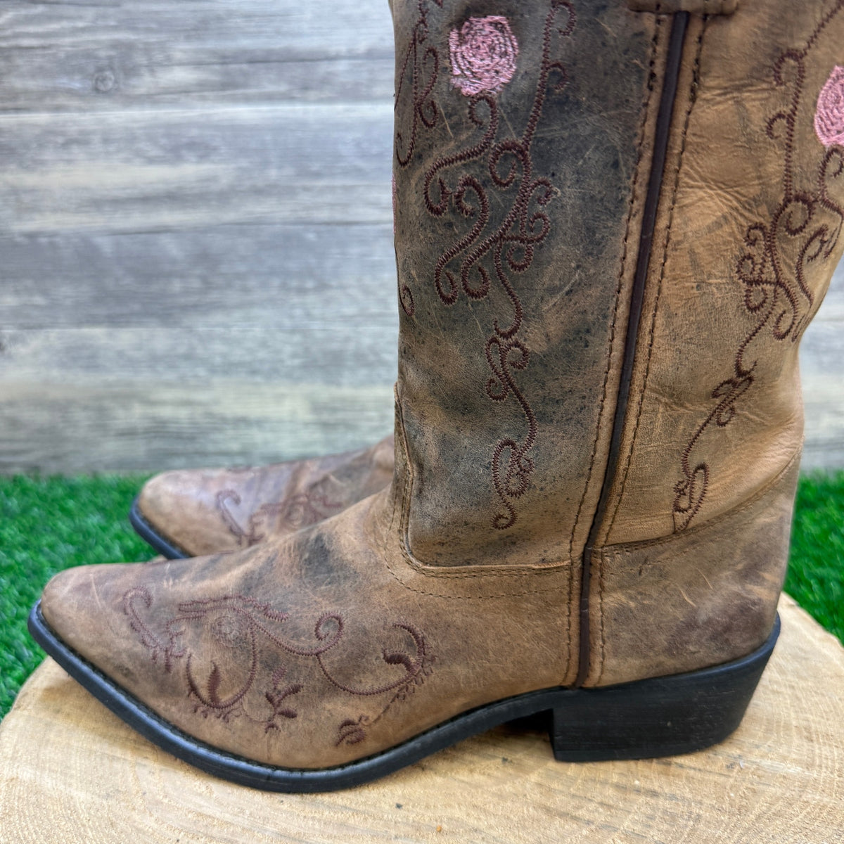 Smoky Mountain Youth - Size 7R - Brown/Pink Floral Cowboy Boots Style 3771Y