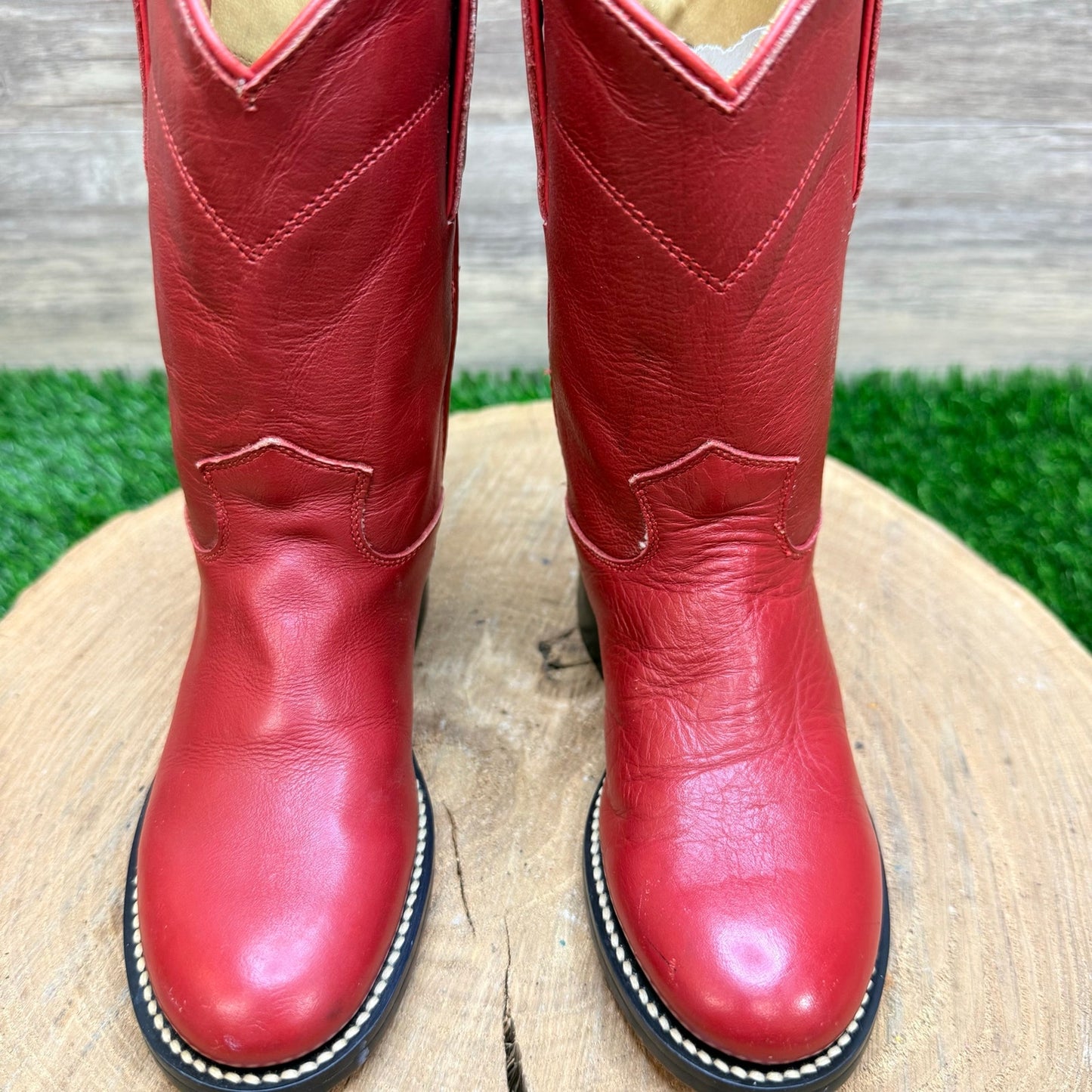Justin Youth - Size 9B - Red Roper Western Cowboy Boots 3035
