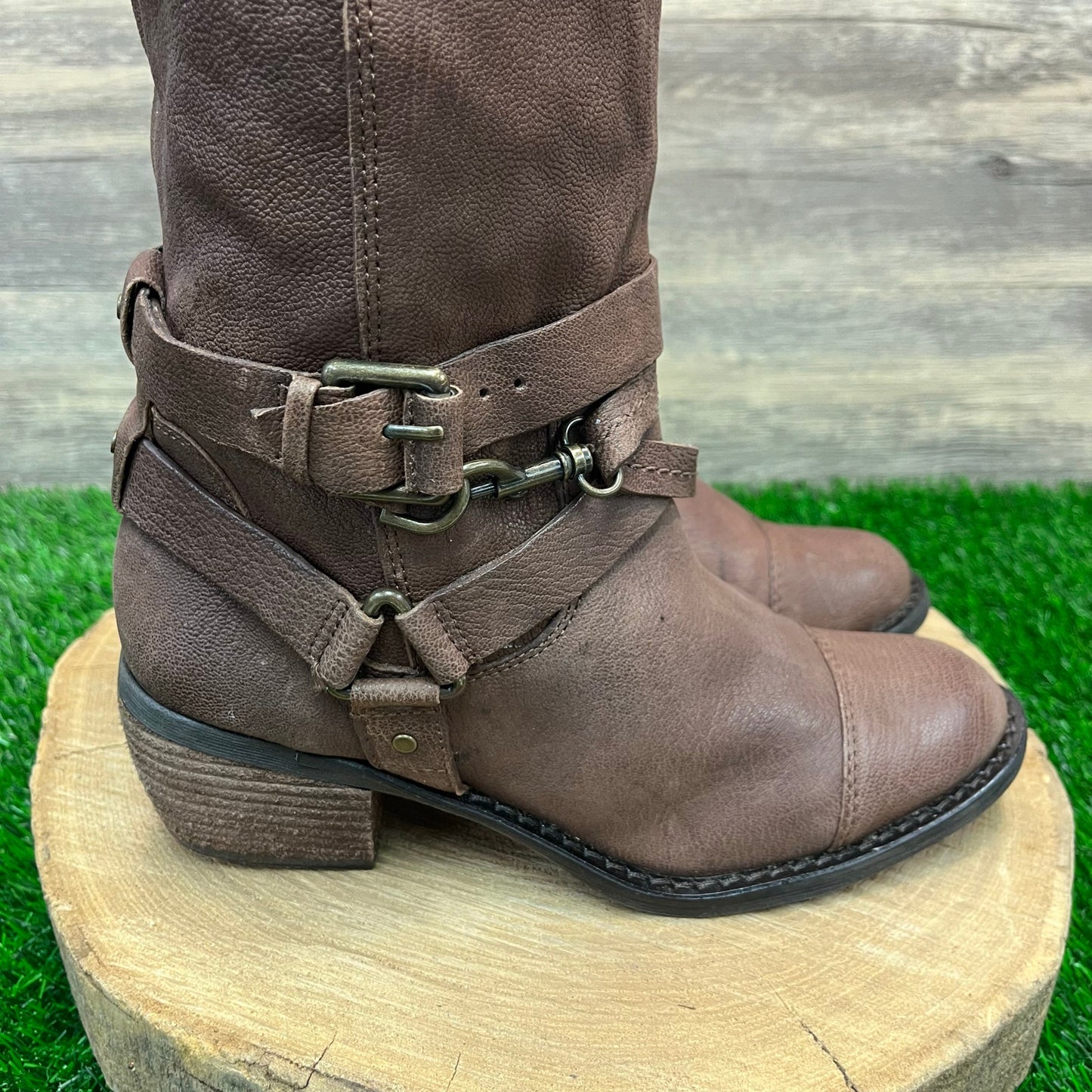 Gianni Bini Women - Size 8.5M - Brown Harness Tall Shaft Boots