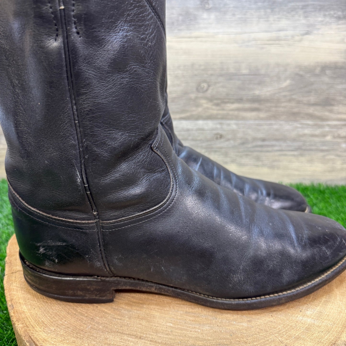 Justin Men - Size 9.5D - Vintage Black Roper Western Cowboy Boots Style 3133