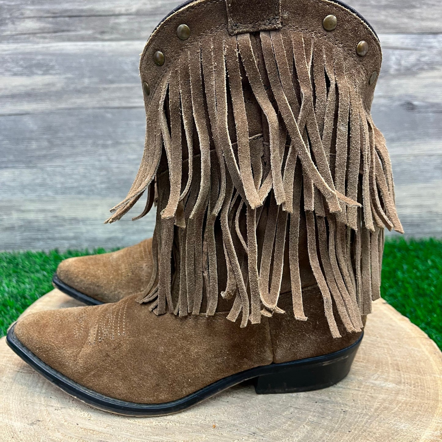 Smoky Mountain Youth - Size 2.5D - Brown Suede Fringe Cowboy Boots Style 3514C