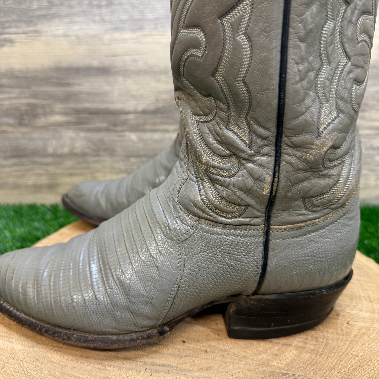 Tony Lama Men - Size 7.5D - Vintage Gray Lizard Cowboy Boots Style 8117