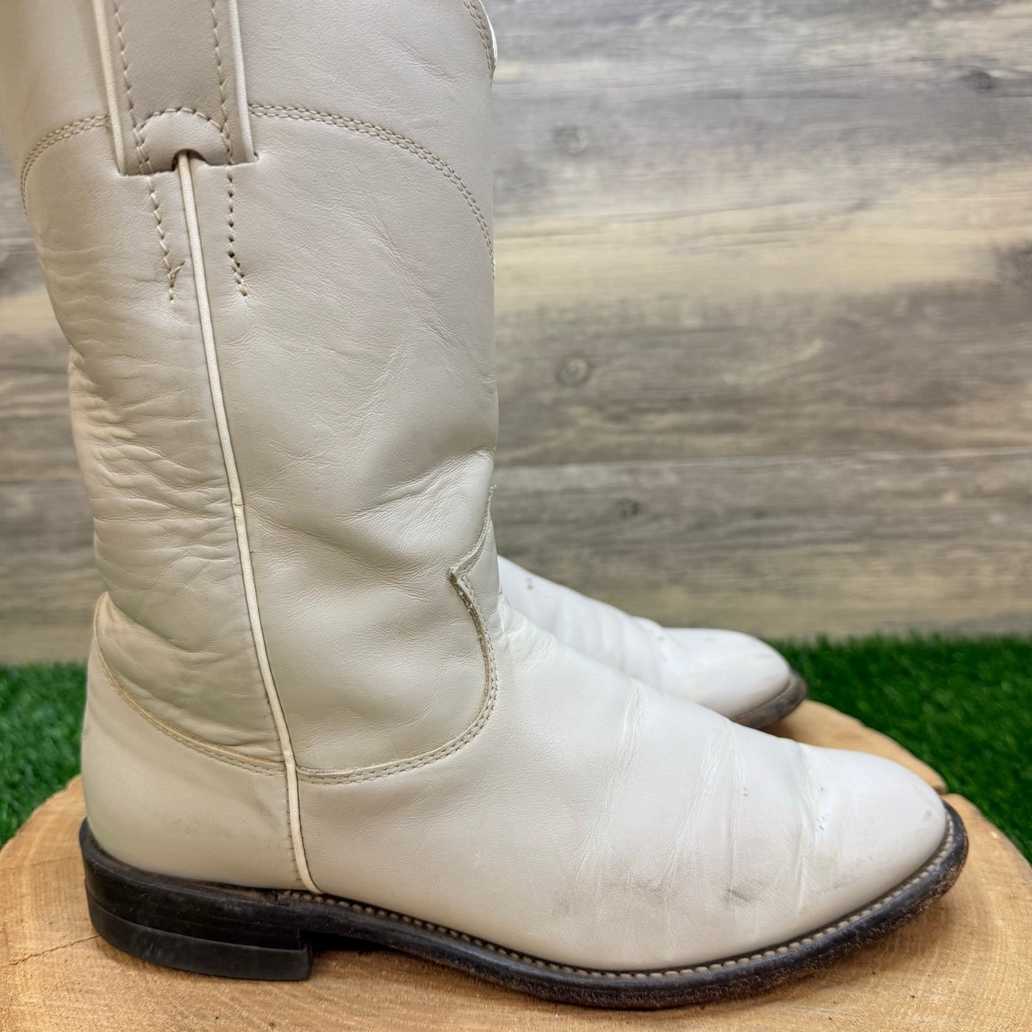 Justin Women - Size 6.5C - Vintage Beige Roper Western Cowboy Boots Style L3713