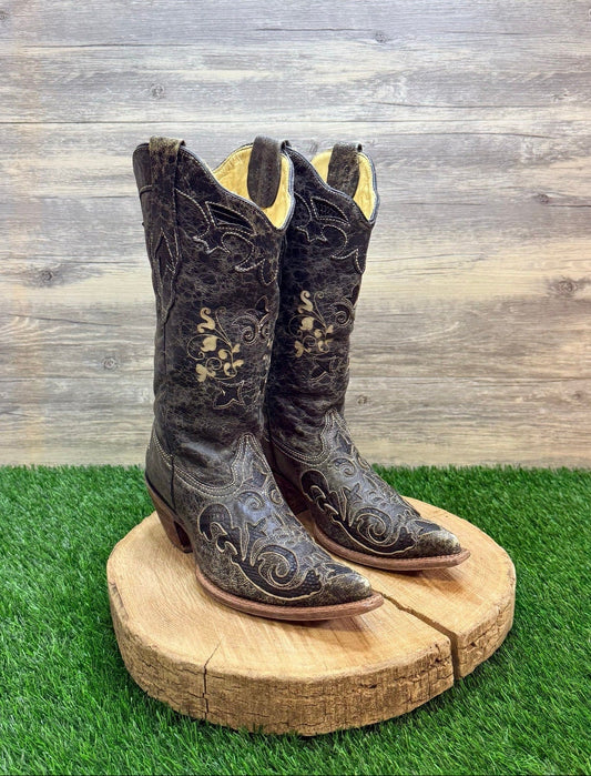 Corral Vintage Women - Size 6.5M - Black Lizard Inlay Cowboy Boors C2108