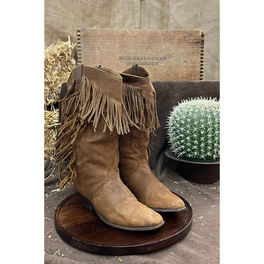 Dingo Women - Size 5M - Tan Fringe Snip Toe Cowboy Boots Style 18245