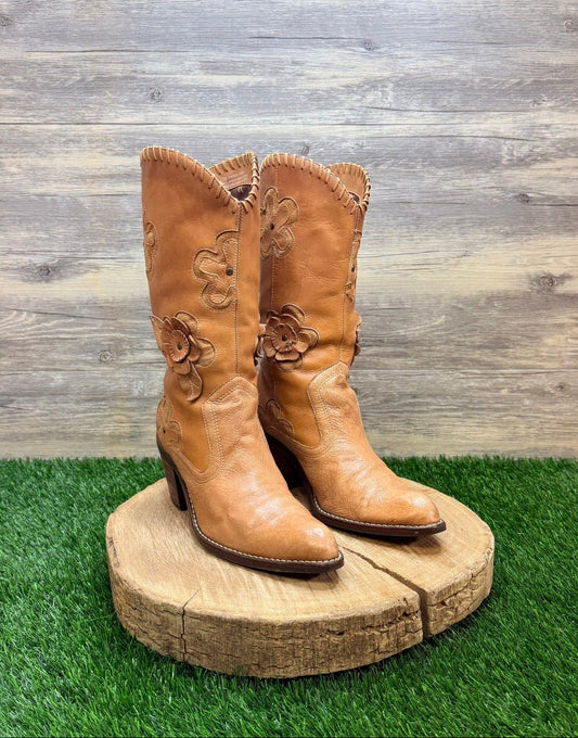 Mia Women - Size 7M - Beige Boho Floral Western Cowboy Boots C9442