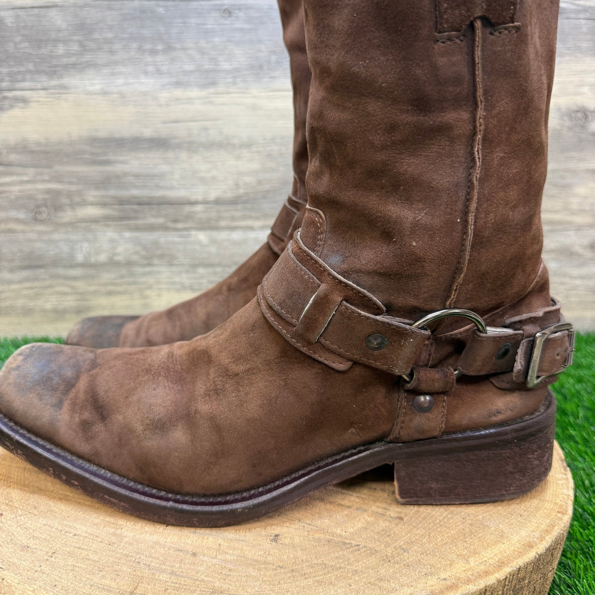 Kenneth Cole Men - Size 8 - Chocolate Suede Harness Square Toe Moto Boots M60903