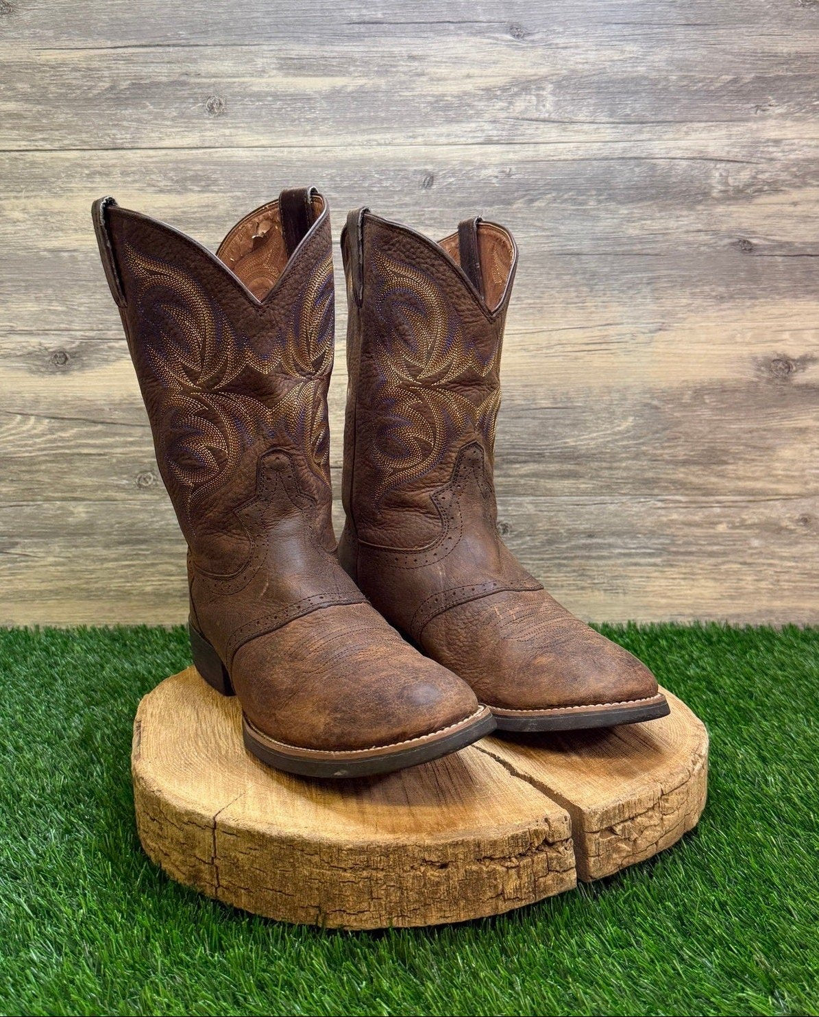 Justin Men - Size 10.5D - Brown/Blue Stampede Western Cowboy Boots Style 7200