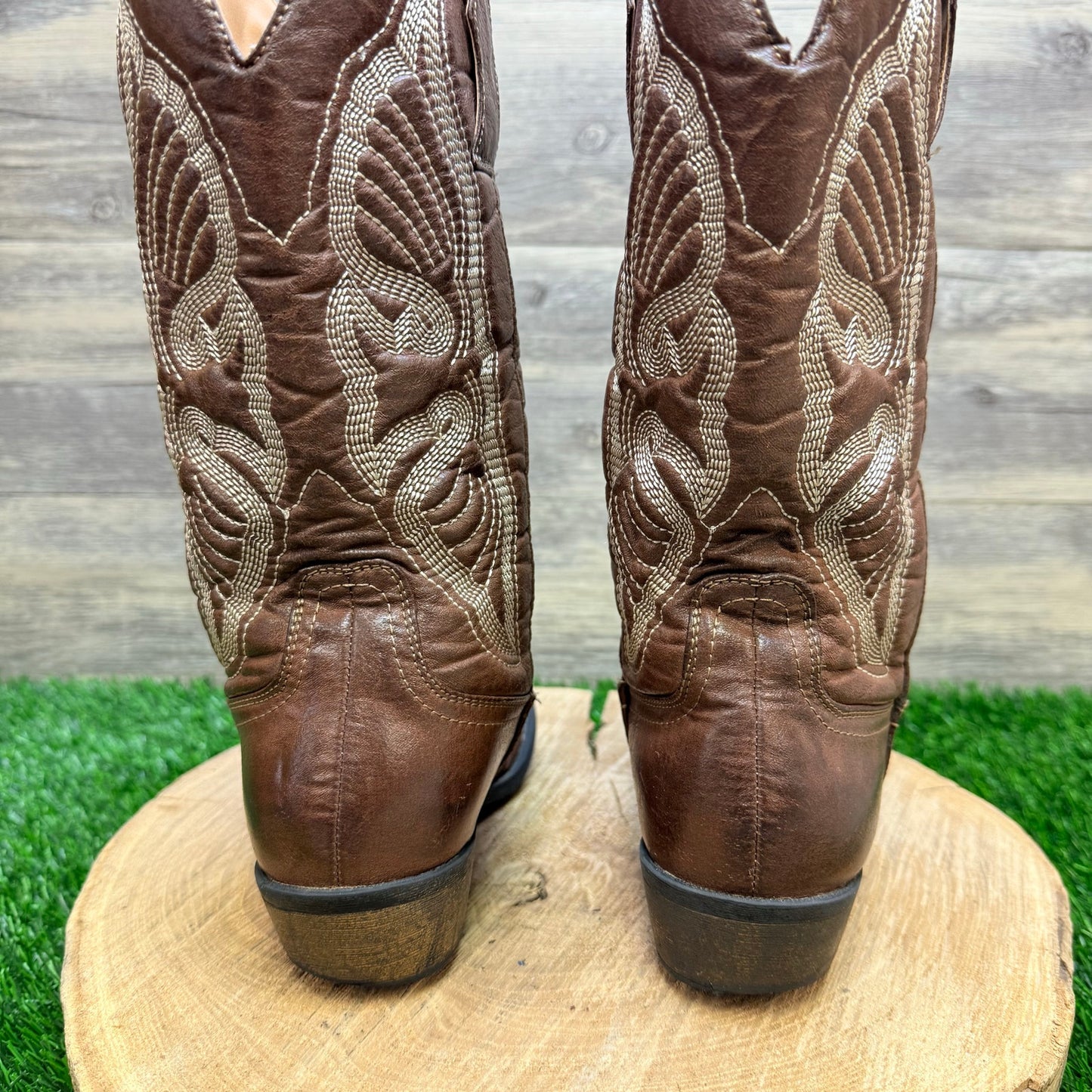 Flex West Women - Size 6.5M - Brown Soft Faux Leather Cowboy Boots Reba