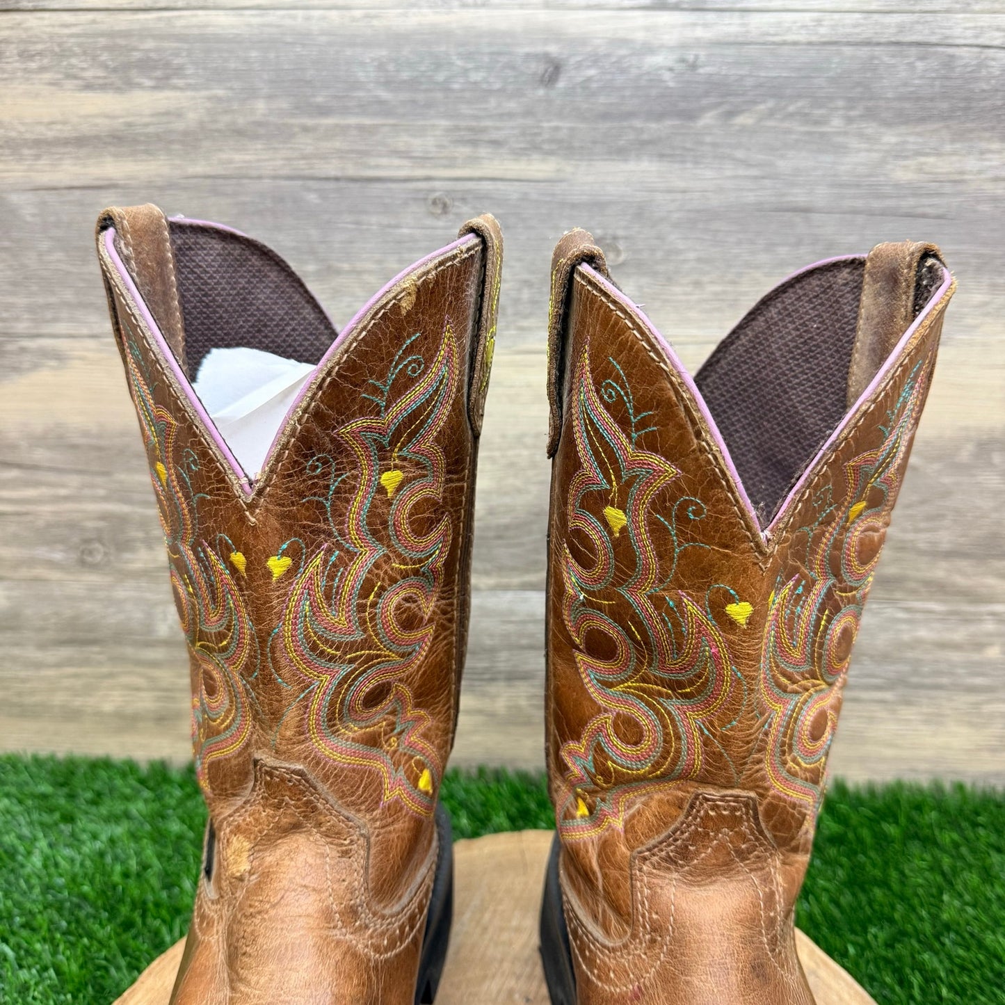 Justin Women - Size 7.5B - Tan Steel Square Toe Cowboy Boots WKL4664