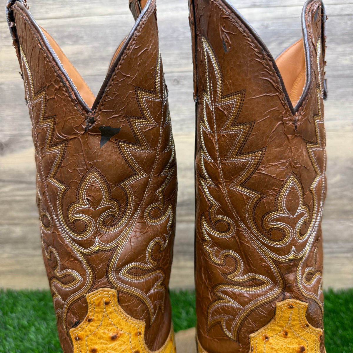 Laredo Men - Size 12EW - Golden Stephenville Ostrich Print Cowboy Boots 68032