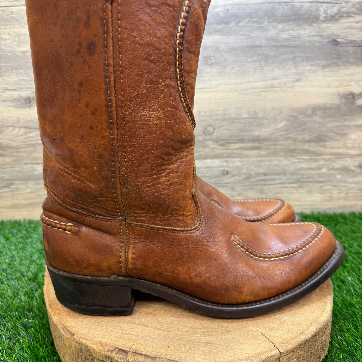 Double H Men - Size 11EE - Vintage Saddle Brown Braided Cowboy Boots 77385474