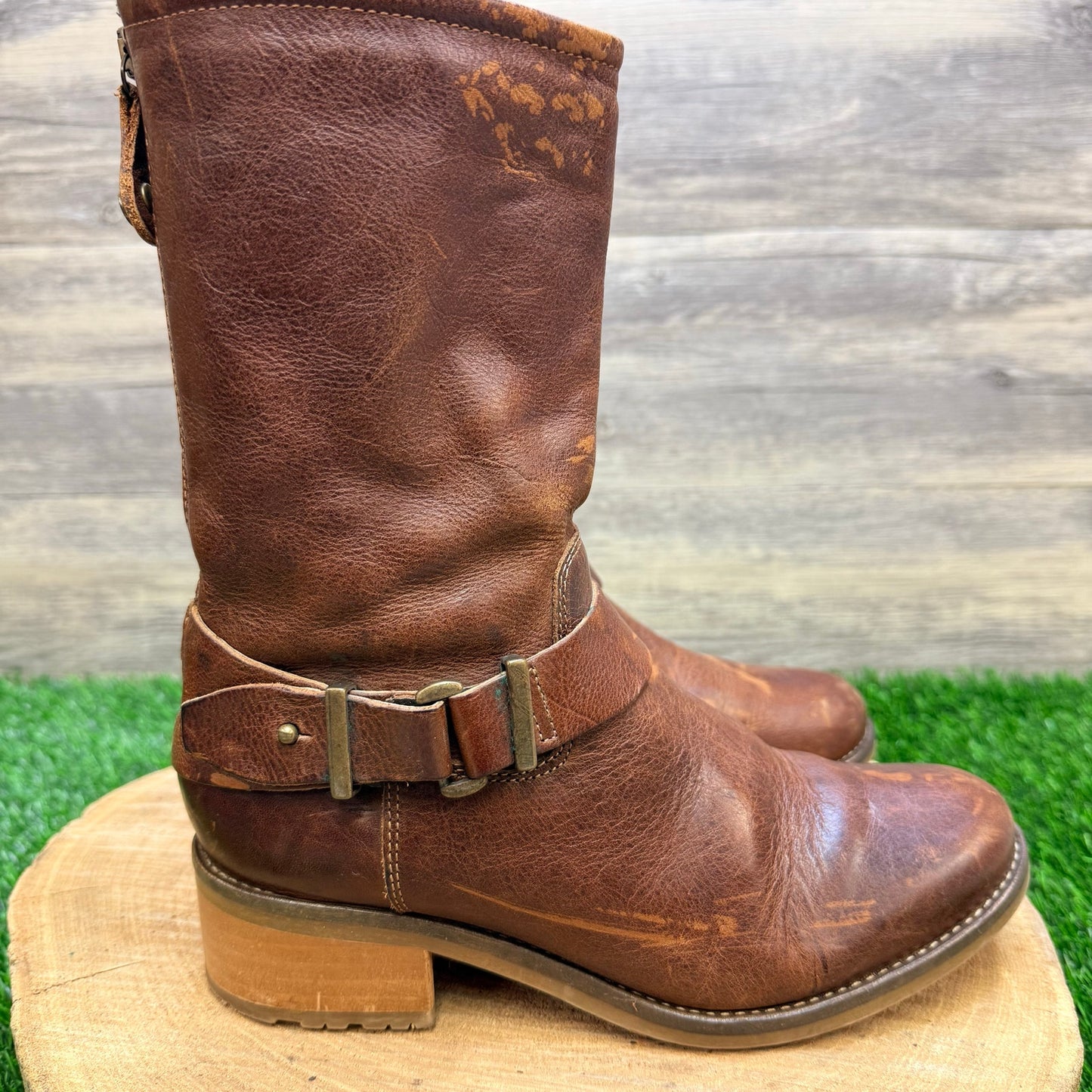Fabianelli Women - Size 7 / 37 - Brown Harness Zipper Boots C160