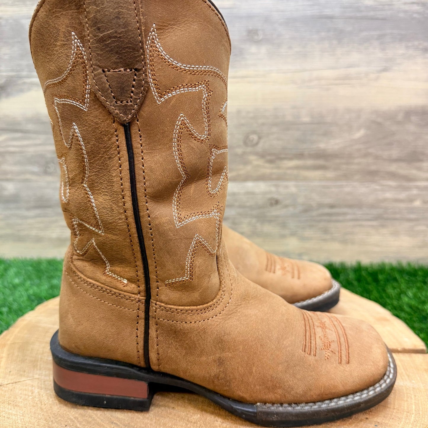 Roper Youth - Size 13 - Tan Suede Square Toe Cowboy Boots 1200BR