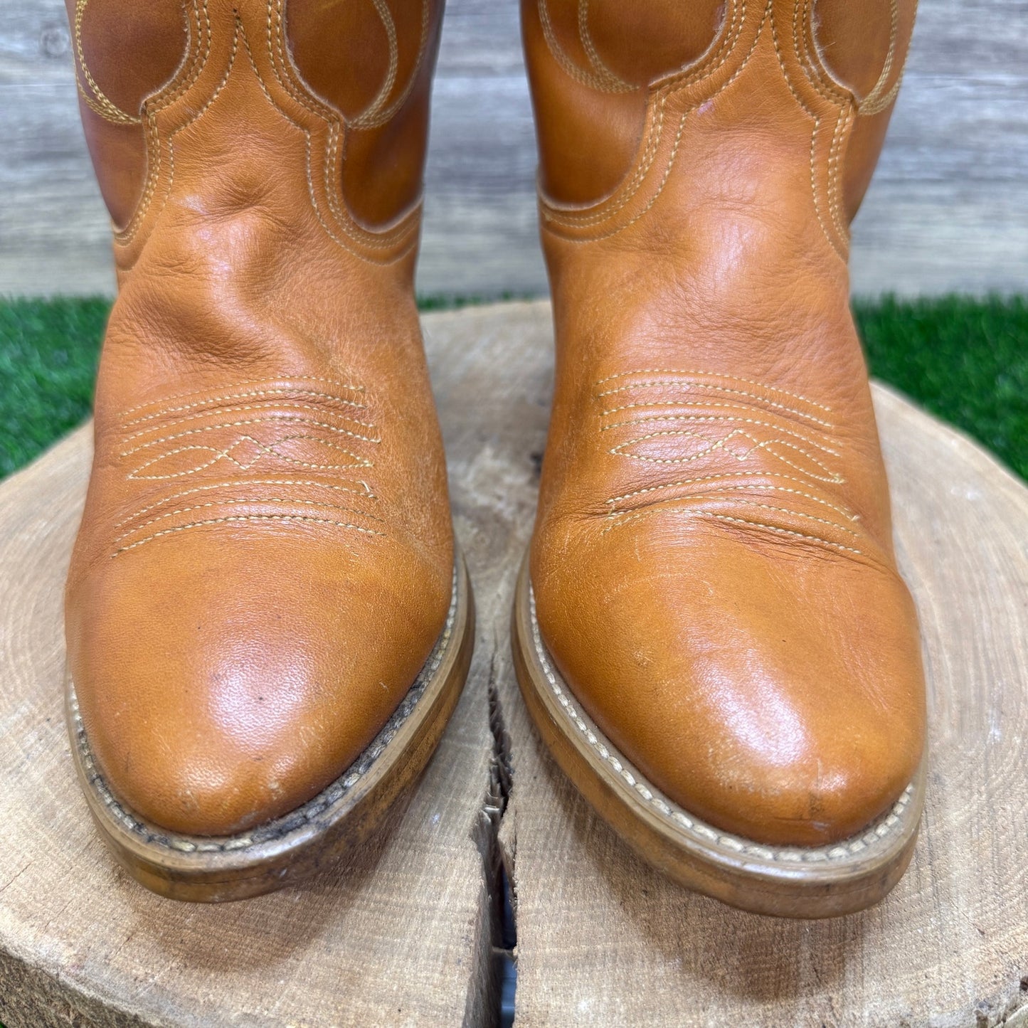 Acme Men - Size 9.5D - Vintage Marbled Tan Western Cowboy Boots Style 4607