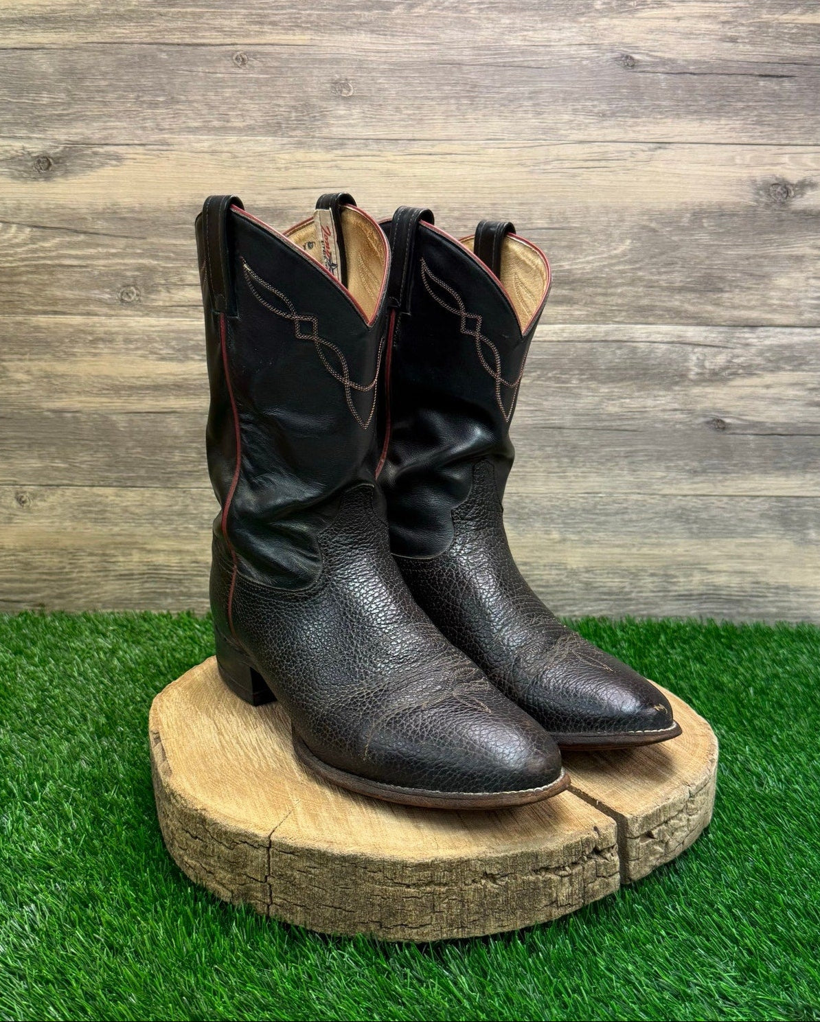 Tony Lama Men - Size 10EE - Black Bullhide Red Stitch Cowboy Boots Style 2022