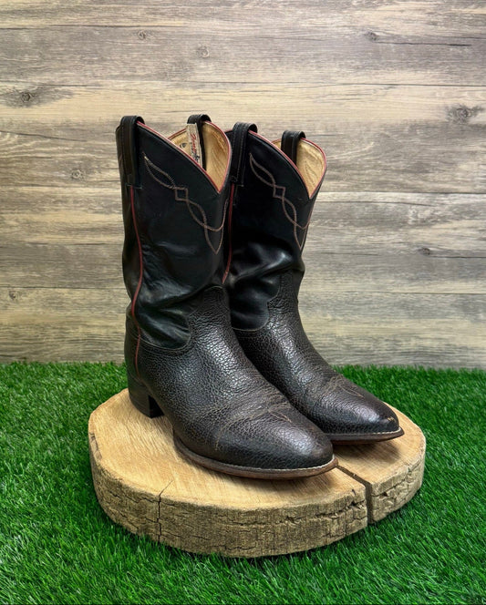 Tony Lama Men - Size 10EE - Black Bullhide Red Stitch Cowboy Boots Style 2022
