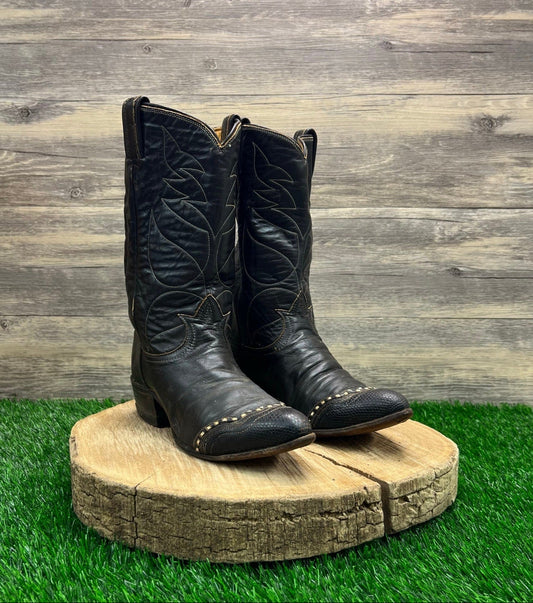Tony Lama Women - Size 6B - Vintage Dark Brown Whip Stitch Cowboy Boots 7074