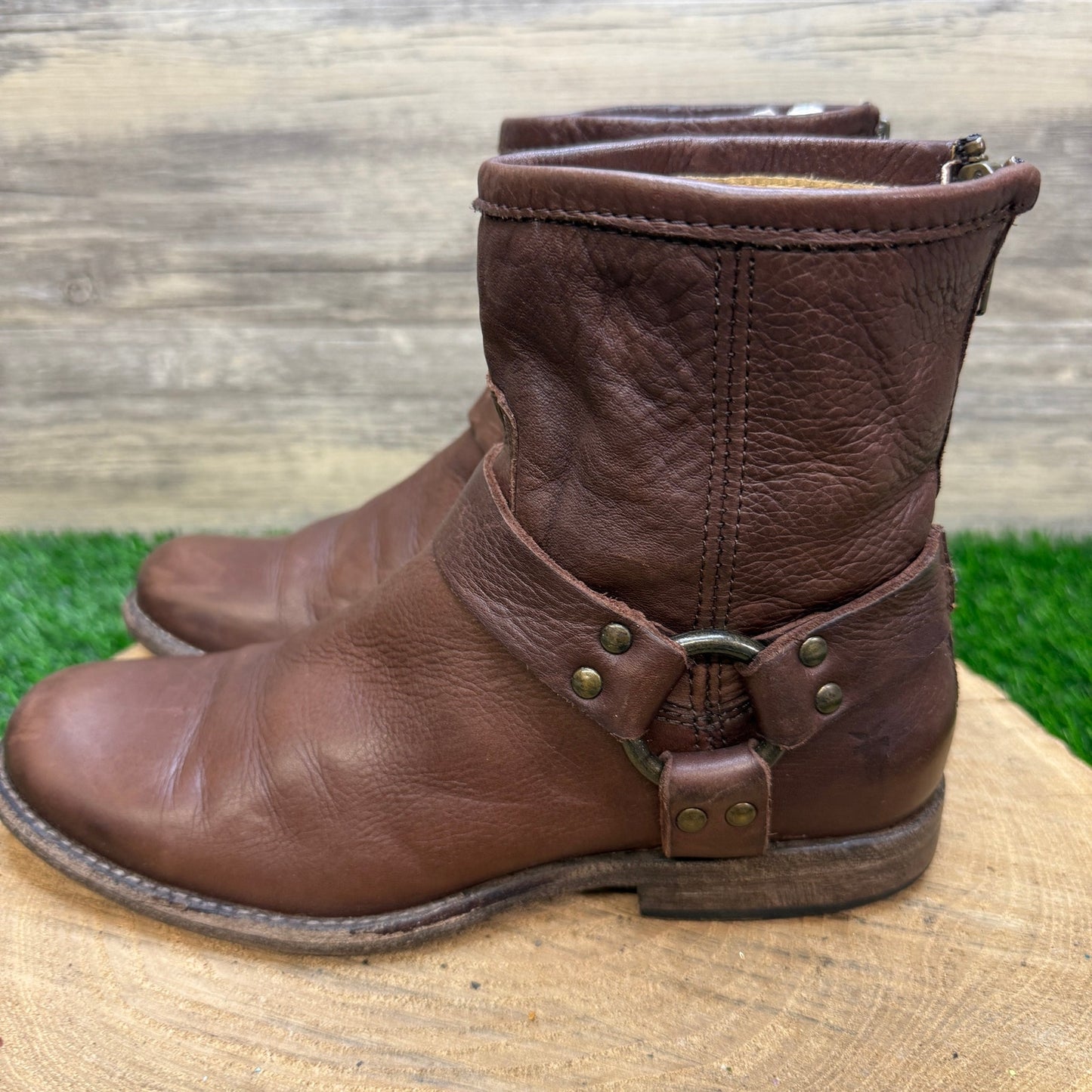 Frye Women - Size 7.5B - Chocolate Phillip Harness Ankle Boots 76870