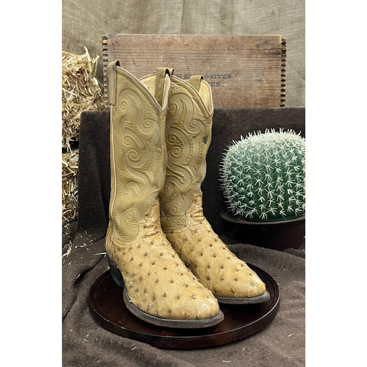 Tony Lama Men - Size 8.5EE - Sand Color Ostrich Cowboy Boots Style Y9411
