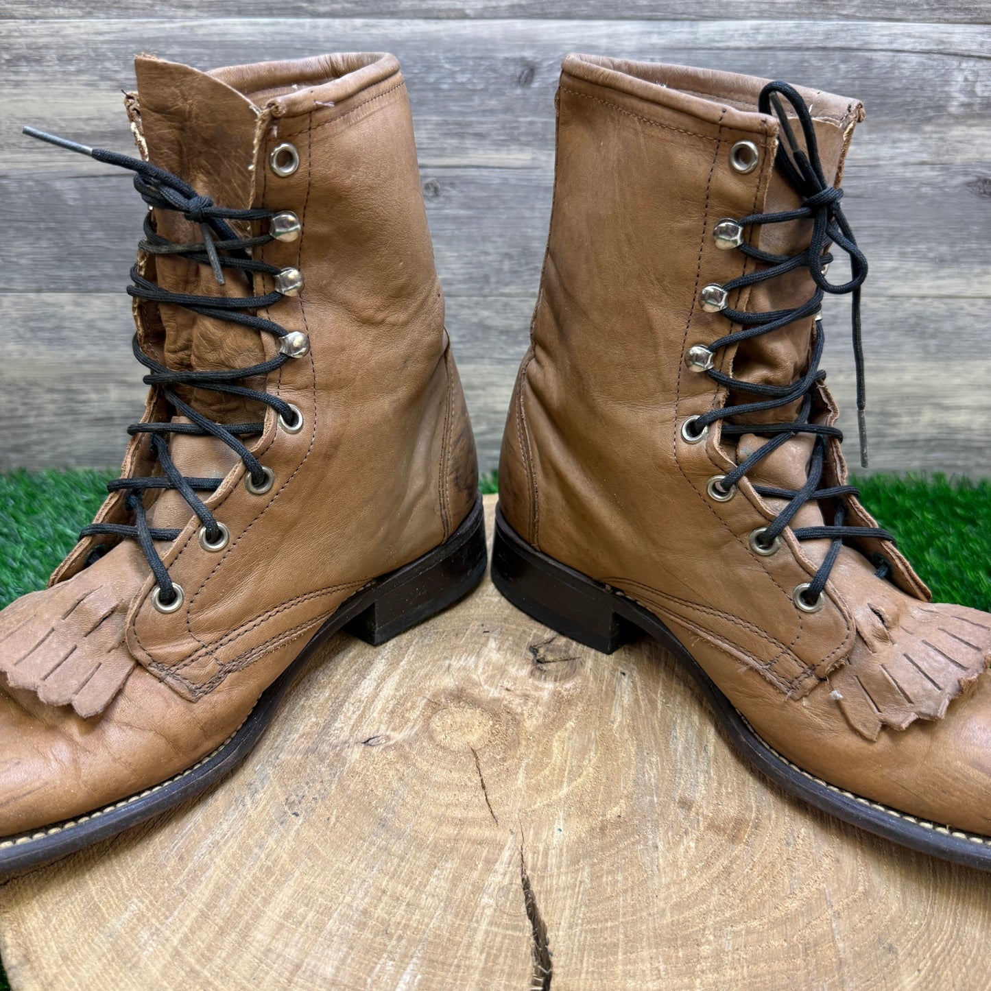 Laredo Women - Size 7.5M - Vintage Tan Lace Up Cowboy Boots Style 132