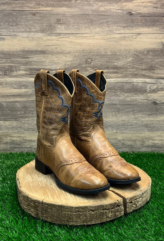 Old West Youth - Size 4.5 - Tan/Blue Cowboy Boots Style 1907Y