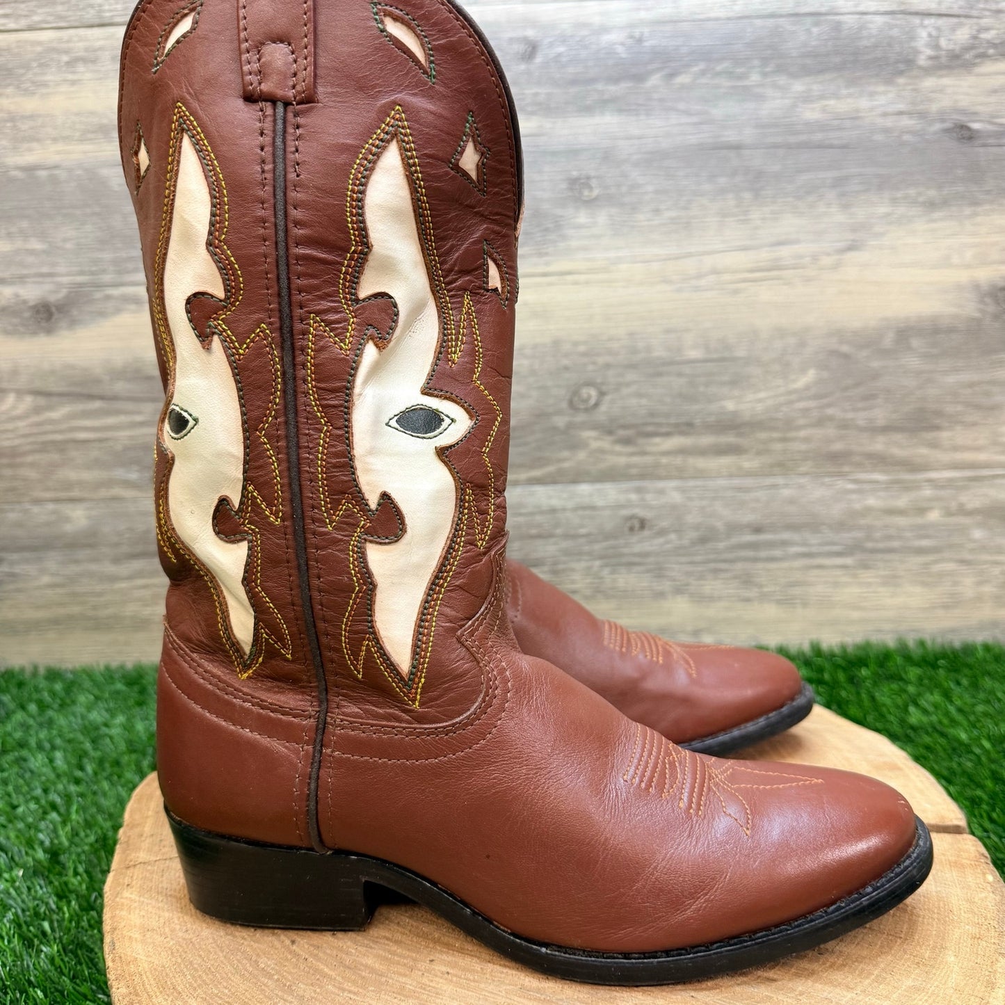 Justin Youth - Size 4D - Brown / White Inlay Cowboy Boots 6005Y