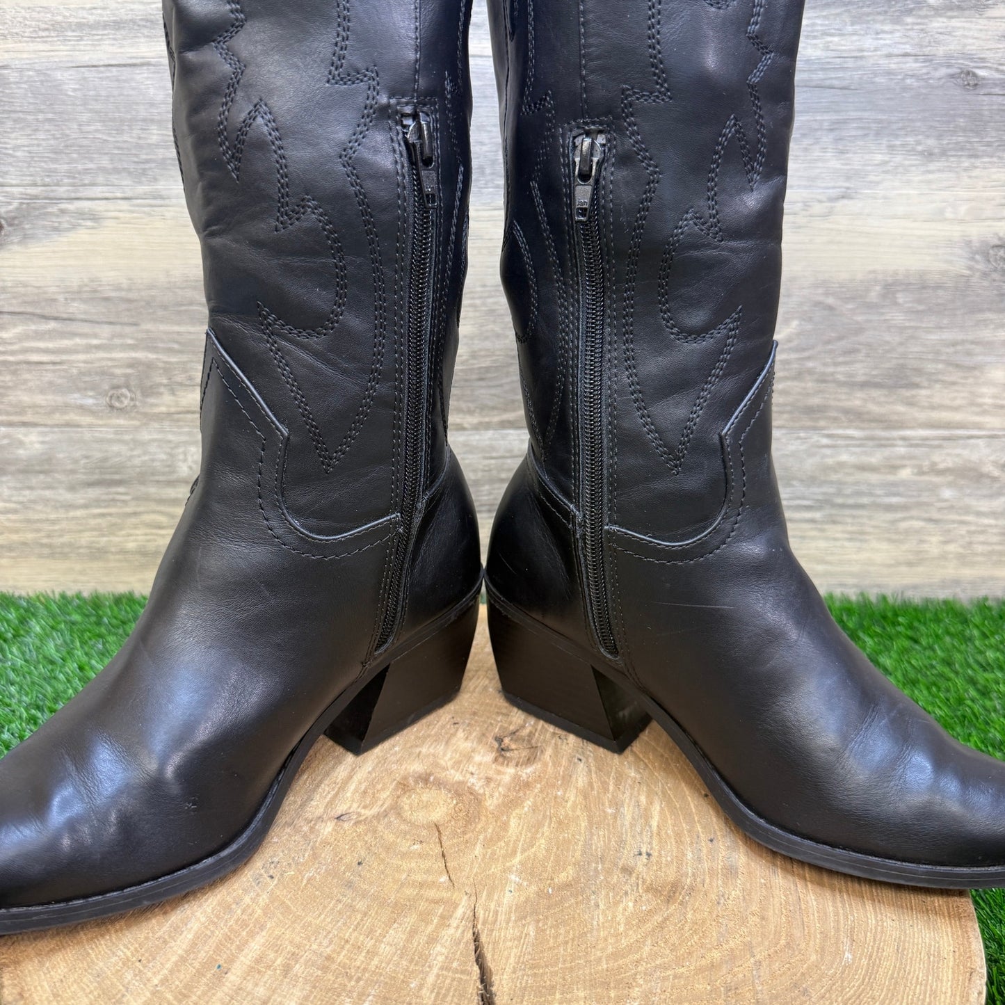 Madden NYC Women - Size 7.5 - Black Faux Leather Zipper Tall Boots Style 25193