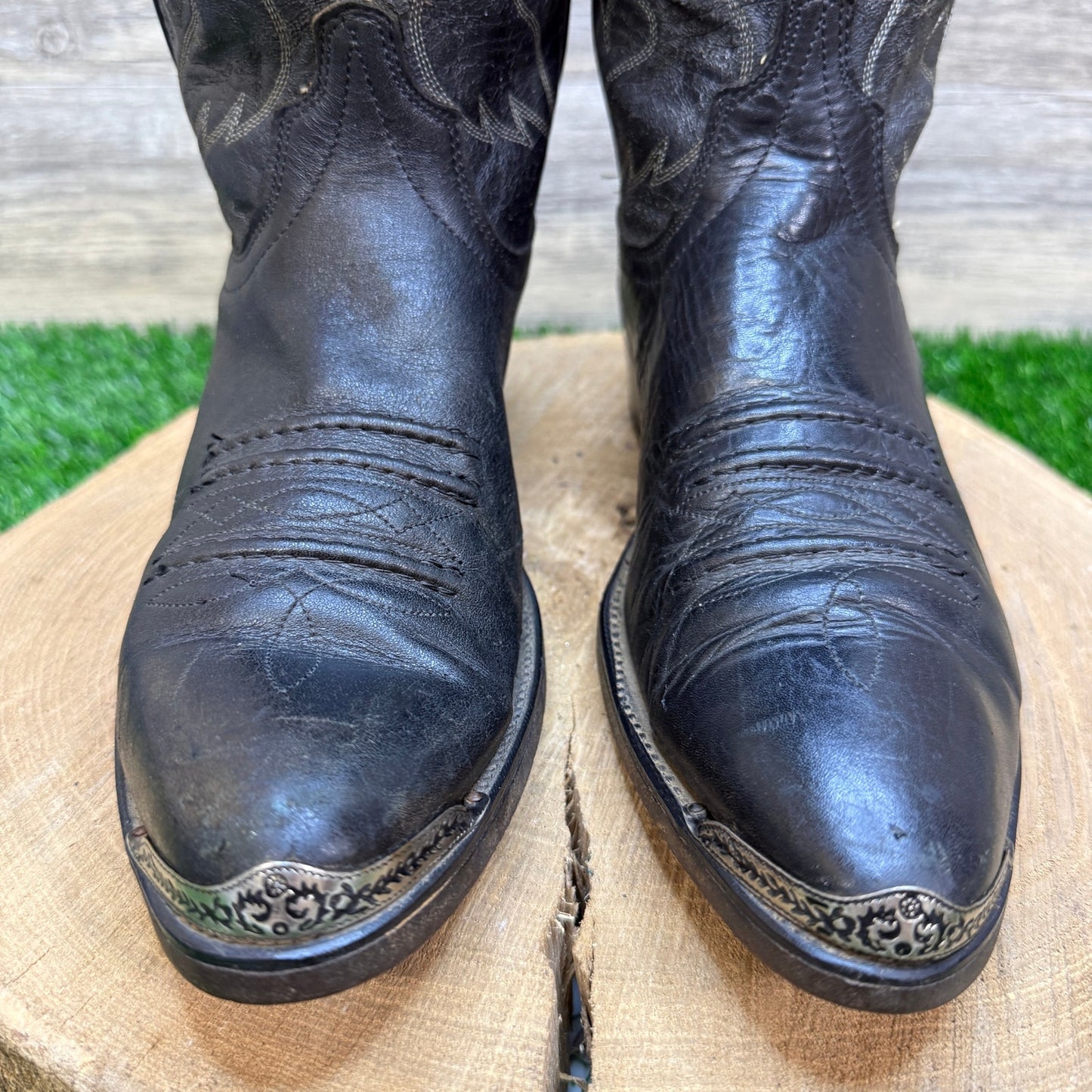 Laredo Men - Size 8.5D - Vintage Black Toe Plate Western Cowboy Boots 68137