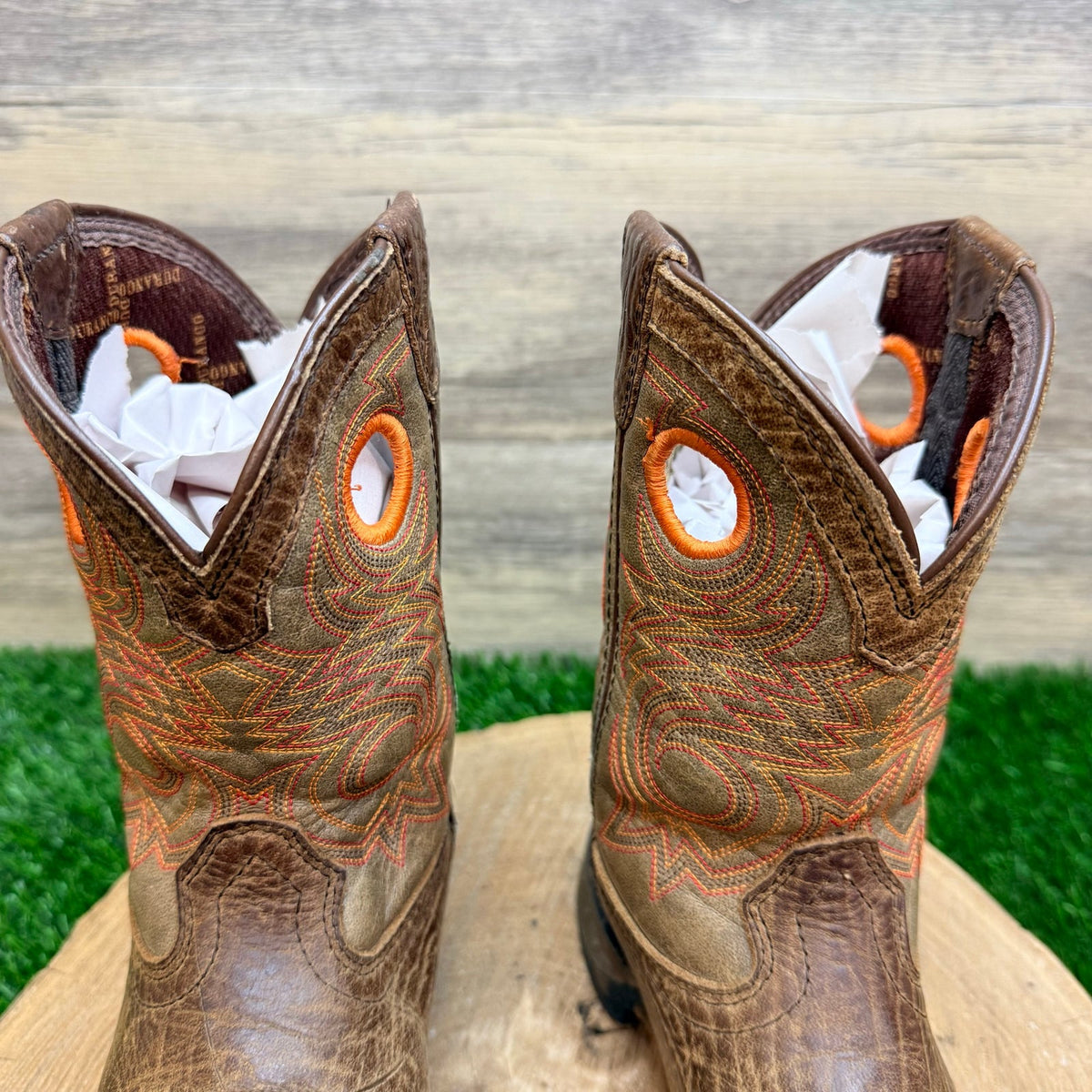 Durango Youth - Size 2M - Brown / Orange Square Toe Cowboy Boots DBT0227C
