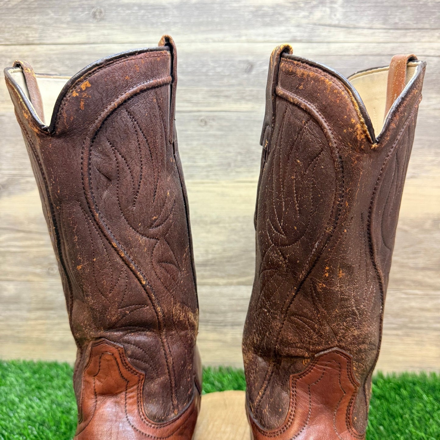 Acme Men - Size 8EW - Vintage Marbled Brown Western Cowboy Boots 8304