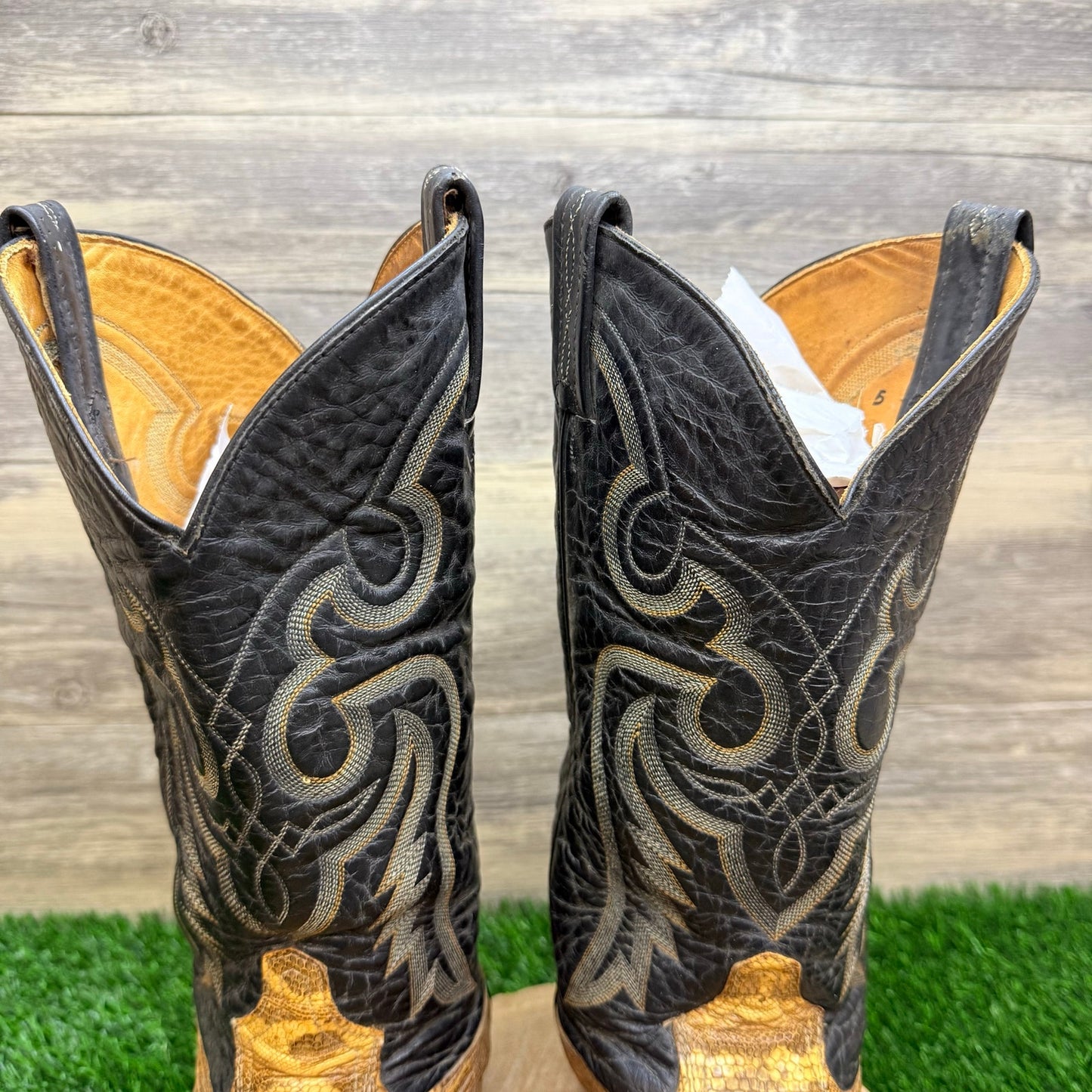 Tony Lama Men - Size 10D - Vintage Black / Tan Lizard Western Cowboy Boots 8883