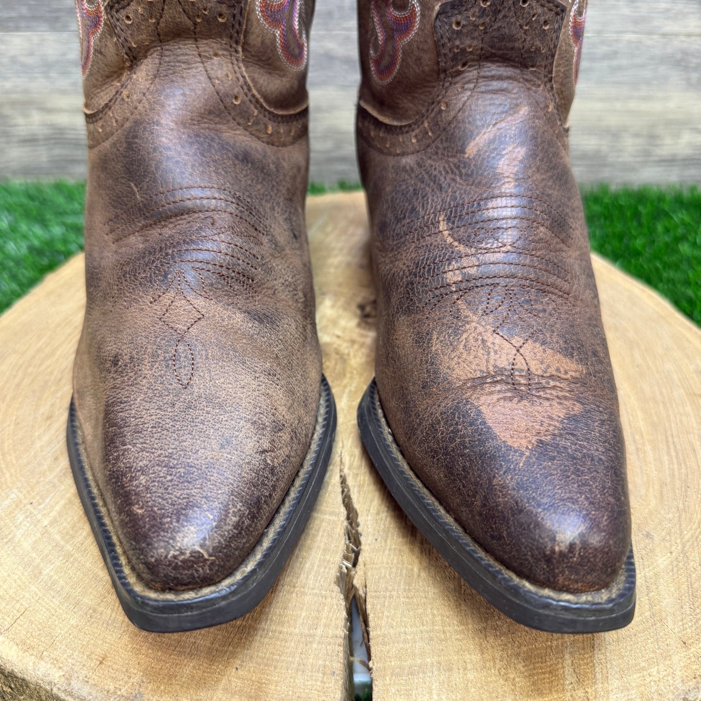 Justin Women - Size 9 - Brown/Purple Snip Toe Cowboy Boots