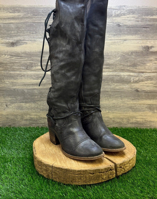Freebird Women - Size 8 - Black Tall Lace Up Boots Style Coal 30457