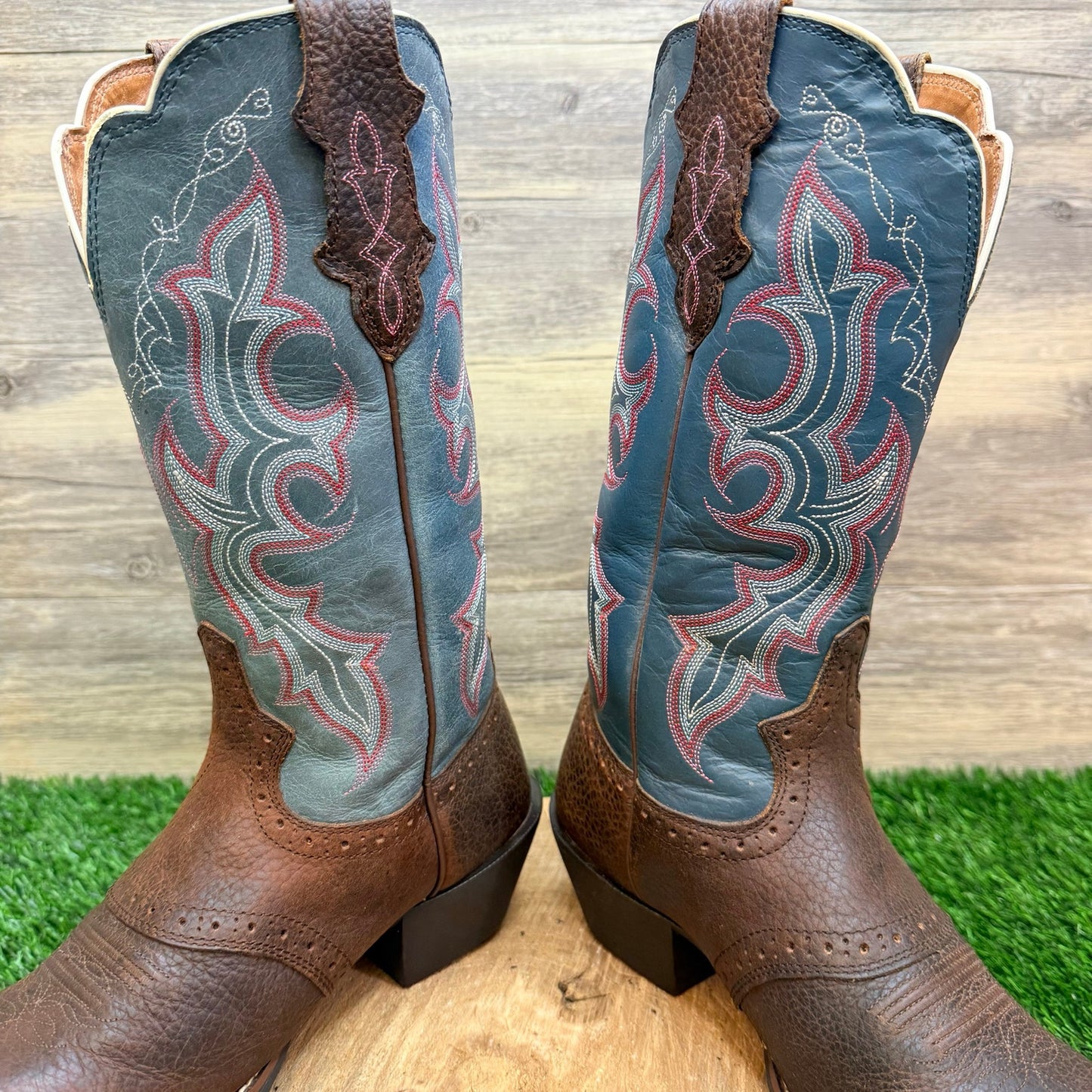 Justin Women - Size 6.5B - Teal / Brown Punchy Western Cowboy Boots L7305
