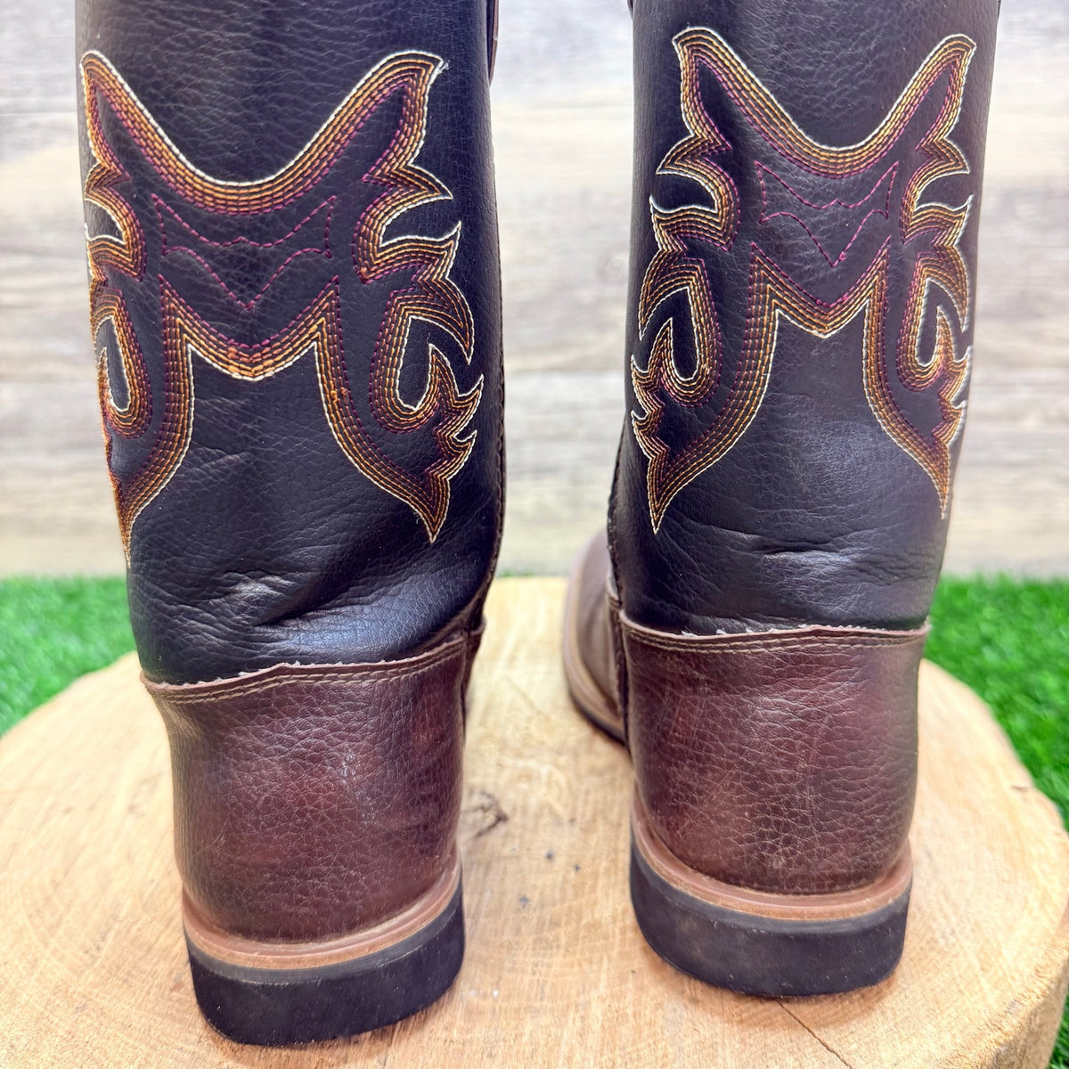 Austin Trading Co Youth - Size 2 - Brown / Black Square Cowboy Boots