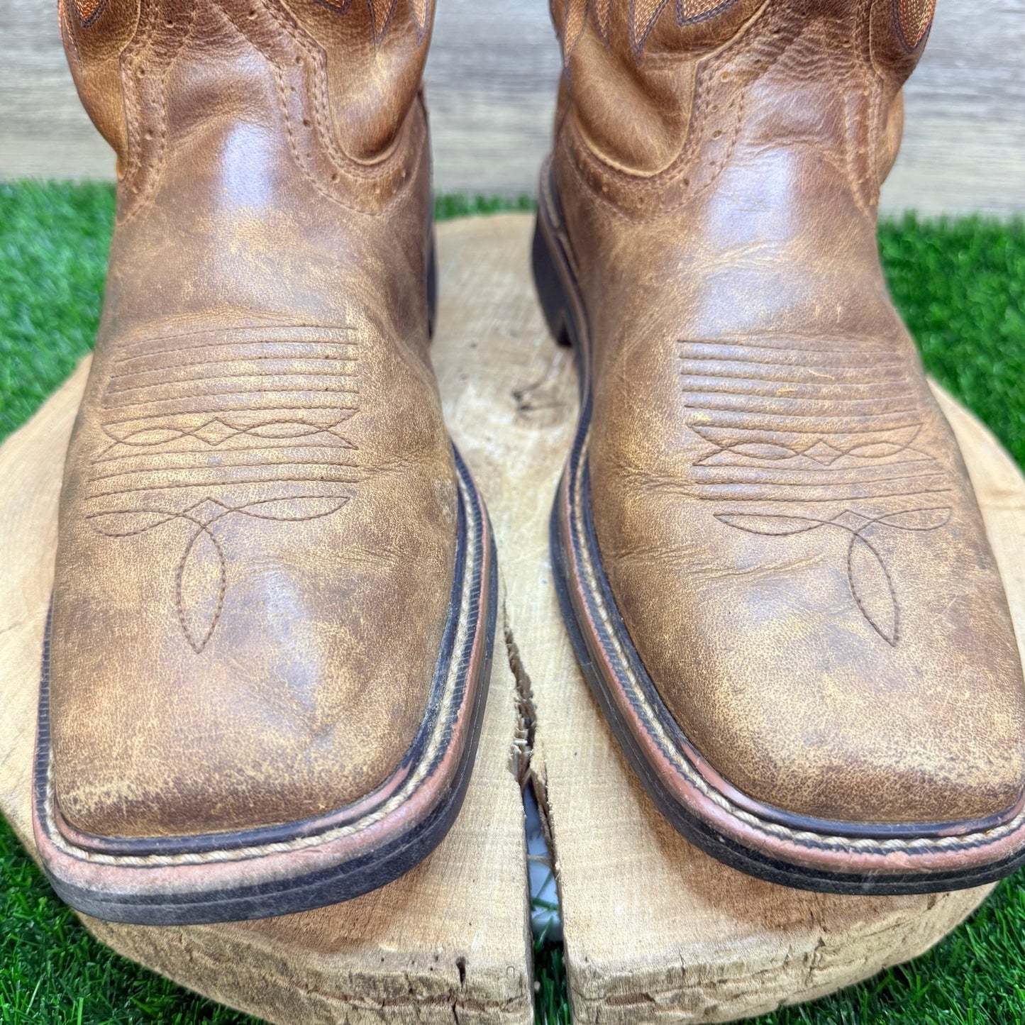 Justin Men - Size 13D - Brown Stampede Work Square Toe Cowboy Boots SE4681
