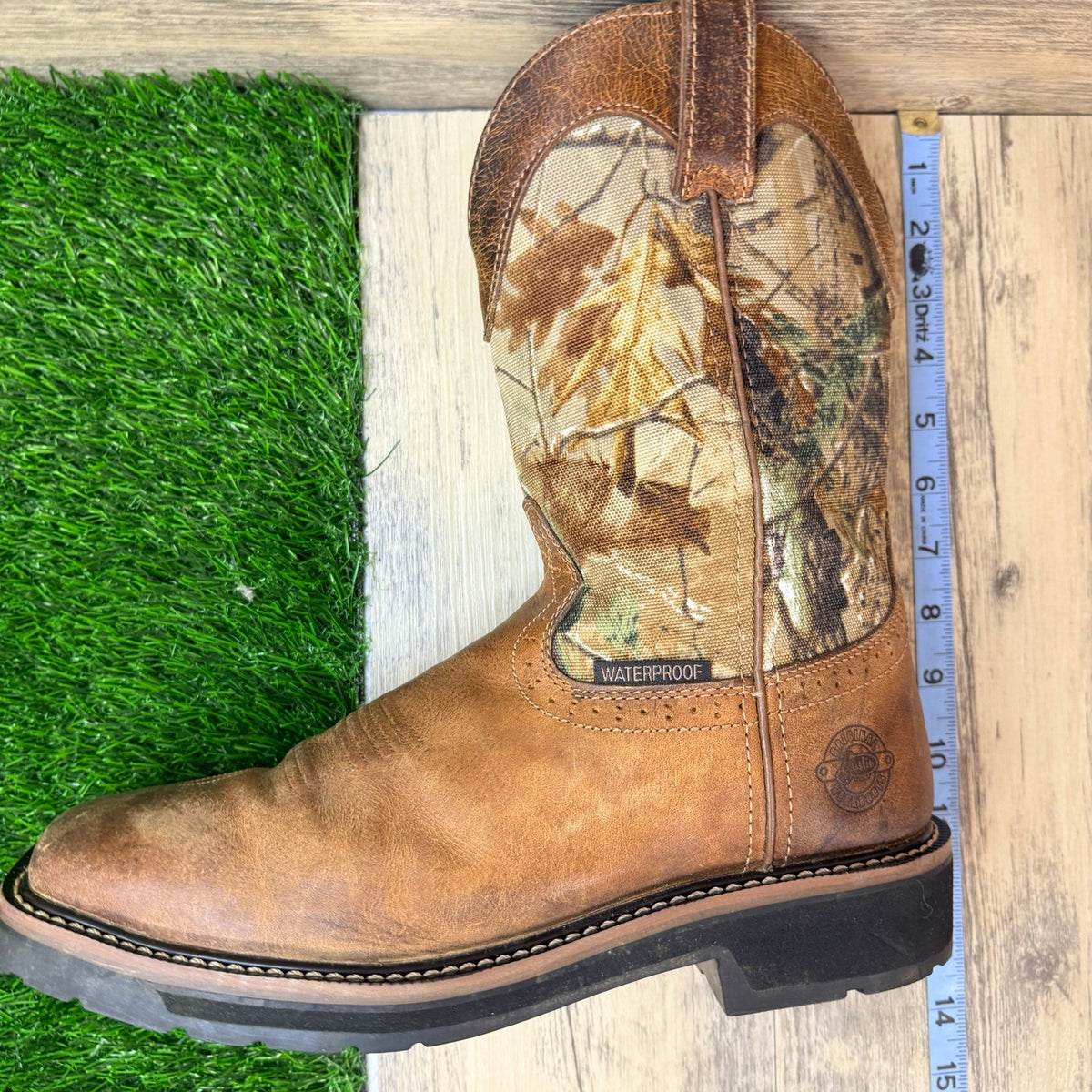 Justin Men - Size 9D - Brown Camo Trekker Square Toe Cowboy Work Boots WK4676