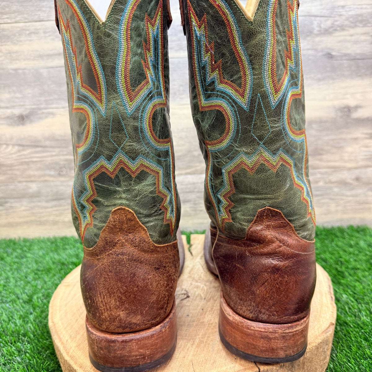 Anderson Bean Men - Size 10.5D - Brown / Green Square Toe Cowboy Boots 4482N